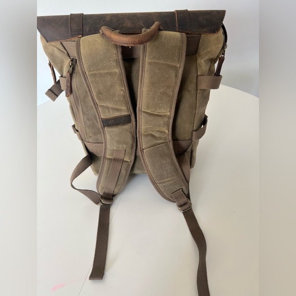Waxed Canvas & Leather Khaki Color DSLR Camera Bag & Lens Lens Backpack - Picture 2 of 16